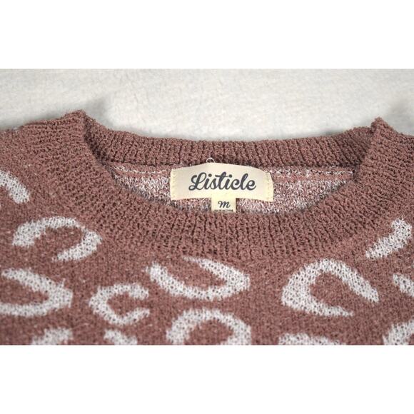 Listicle Women's Sz M Blush Brown Horseshoe Print Pullover Sweater Acrylic Blend - Picture 8 of 11